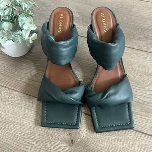 ALOHAS Double Strap High Heel Mules Color Dark Green Size 41 Fits like a 9 1/2